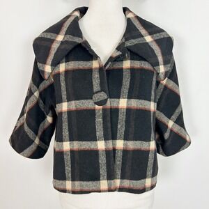 Vtg Uniform JPR Black Plaid Wool Blend Short Swing Jacket Size Large Womens